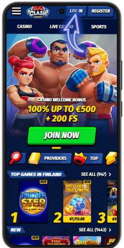 BigClash official website with Log In button in the top right corner