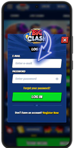 BigClash account credentials form with email and password fields