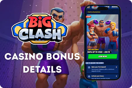 BigClash Casino Welcome Bonus terms with free spins and wagering conditions